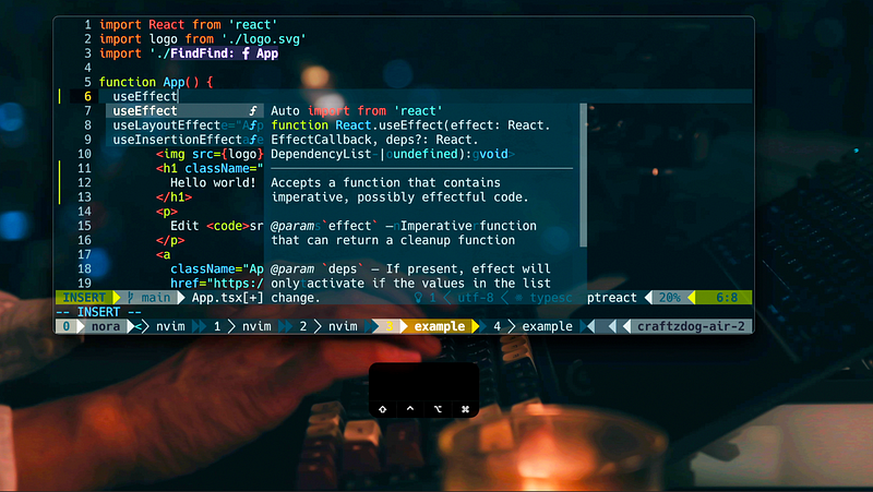 React TypeScript code on screen - My Neovim setup for React, TypeScript, Tailwind CSS, etc in 2022
