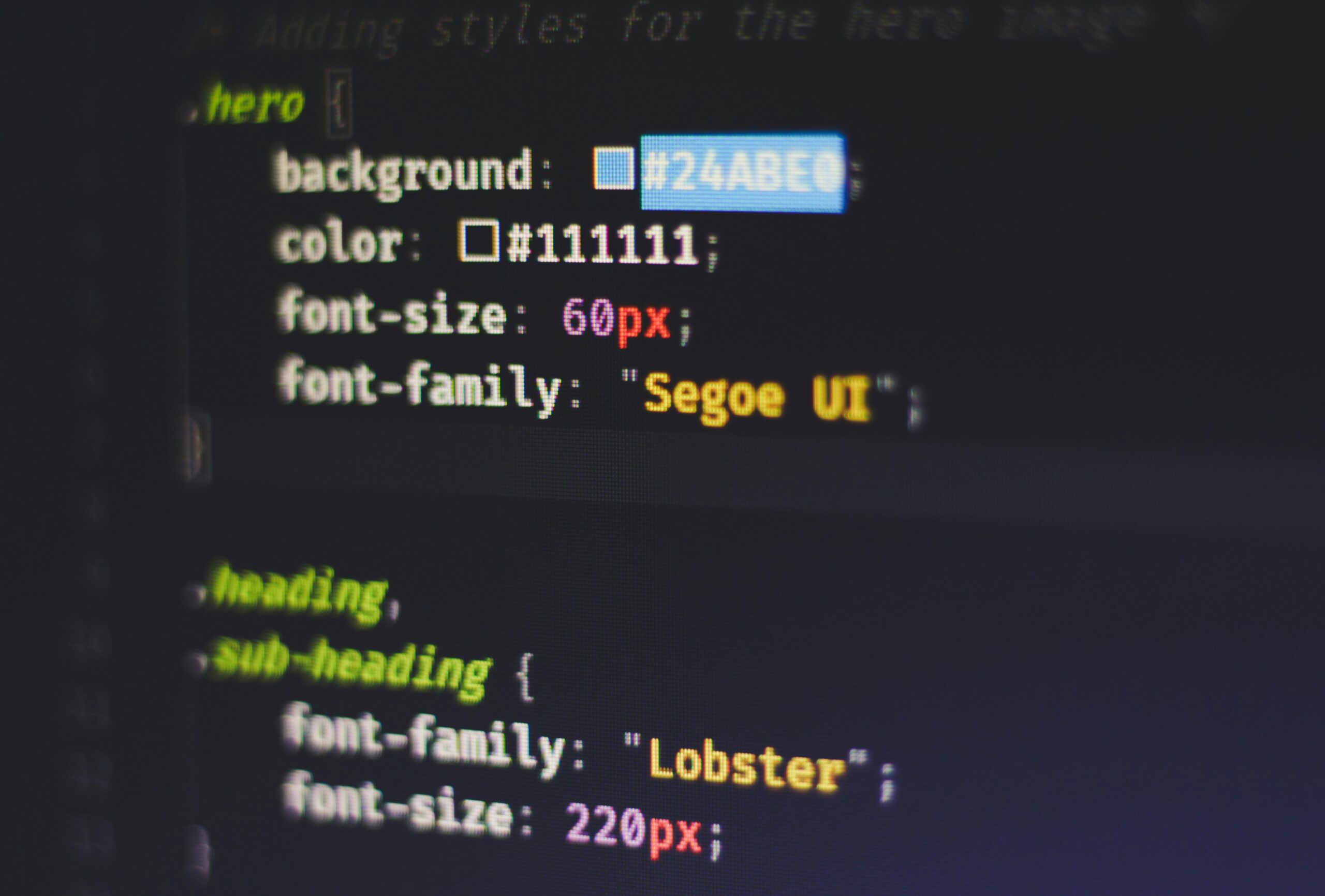 TypeScript code on computer screen - Code example of CSS